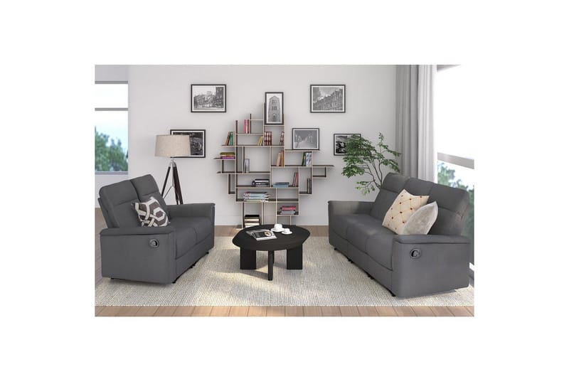 Sofa 3-sæders Southbrook Antracit, Stof/Træ/Metal, Manuel liggestol - Antracit, Stof/Træ/Metal, Manuel liggestol - Møbler - Sofaer - Recliner sofaer - 3 personers biograsofa & reclinersofa