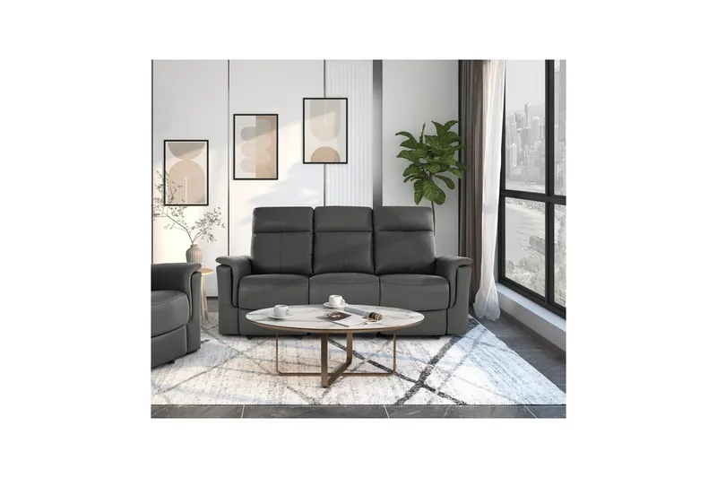 Sofa 3-sæders Southbrook Grå, PU/Træ/Metal, Elektrisk hvilestol - Grå, PU/Træ/Metal, Elektrisk hvilestol - Møbler - Sofaer - Recliner sofaer