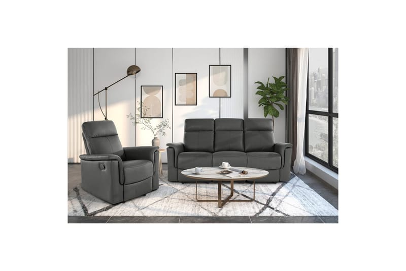 Sofa 3-sæders Southbrook Grå, PU/Træ/Metal, Elektrisk hvilestol - Grå, PU/Træ/Metal, Elektrisk hvilestol - Møbler - Sofaer - Recliner sofaer - 3 personers biograsofa & reclinersofa
