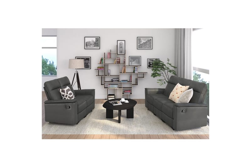Sofa 3-sæders Southbrook Grå, PU/Træ/Metal, Manuel liggestol - Grå, PU/Træ/Metal, Manuel liggestol - Møbler - Sofaer - Recliner sofaer - 3 personers biograsofa & reclinersofa