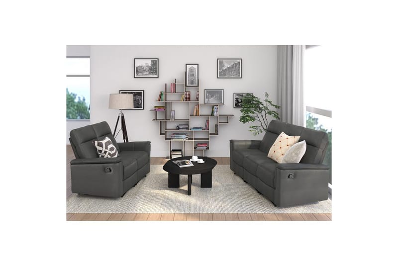 Sofa 3-sæders Southbrook Grå, PU/Træ/Metal, Manuel liggestol - Grå, PU/Træ/Metal, Manuel liggestol - Møbler - Sofaer - Recliner sofaer