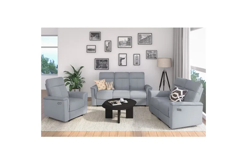 Sofa 3-sæders Southbrook Lys Grå, Stof/Træ/Metal, Elektrisk hvilestol - Lys Grå, Stof/Træ/Metal, Elektrisk hvilestol - Møbler - Sofaer - Recliner sofaer - 3 personers biograsofa & reclinersofa