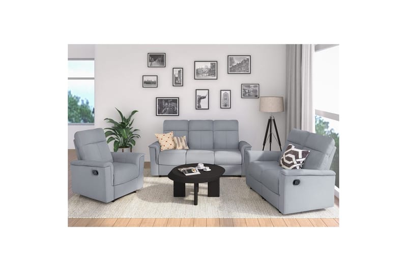 Sofa 3-sæders Southbrook Lys Grå, Stof/Træ/Metal, Manuel liggestol - Lys Grå, Stof/Træ/Metal, Manuel liggestol - Møbler - Sofaer - Recliner sofaer - 3 personers biograsofa & reclinersofa