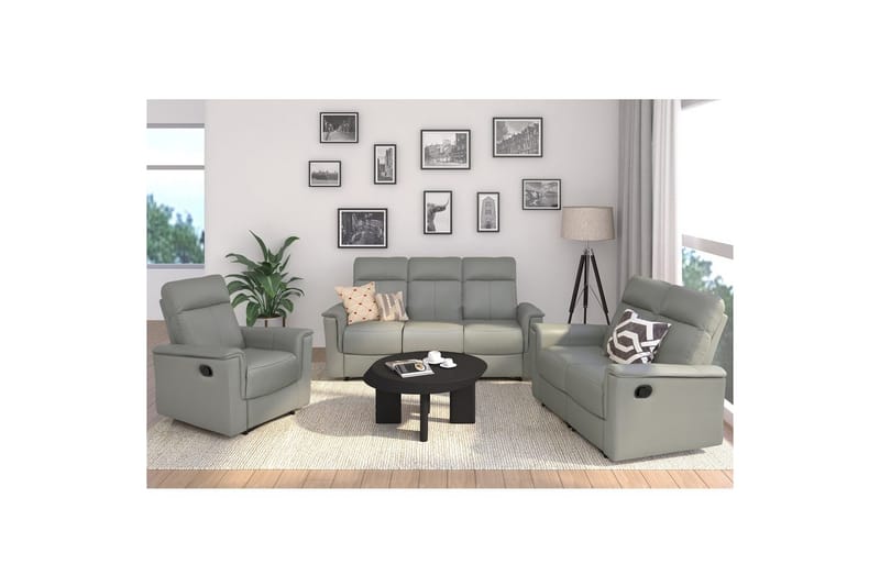 Sofa 3-sæders Southbrook Lys Grå, PU/Træ/Metal, Manuel liggestol - Lys Grå, PU/Træ/Metal, Manuel liggestol - Møbler - Sofaer - Recliner sofaer