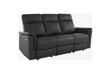 Sofa 3-sæders Southbrook Sort, Ægte læder/PU/Træ/Metal, Elektrisk hvilestol