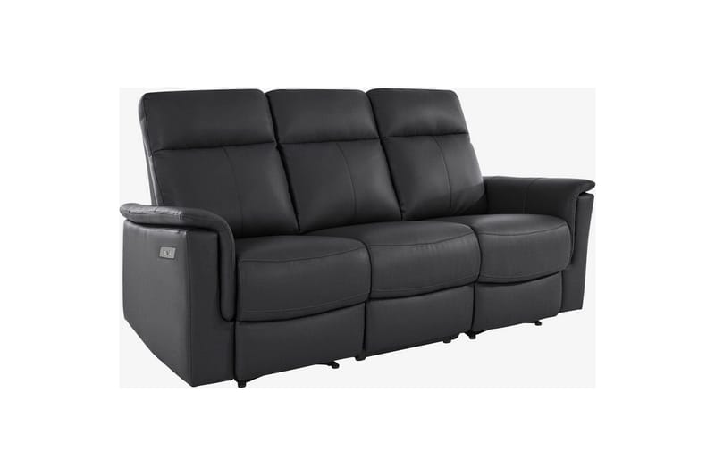Sofa 3-sæders Southbrook Sort, Ægte læder/PU/Træ/Metal, Elektrisk hvilestol - Sort, Ægte læder/PU/Træ/Metal, Elektrisk hvilestol - Møbler - Sofaer - Recliner sofaer - 3 personers biograsofa & reclinersofa