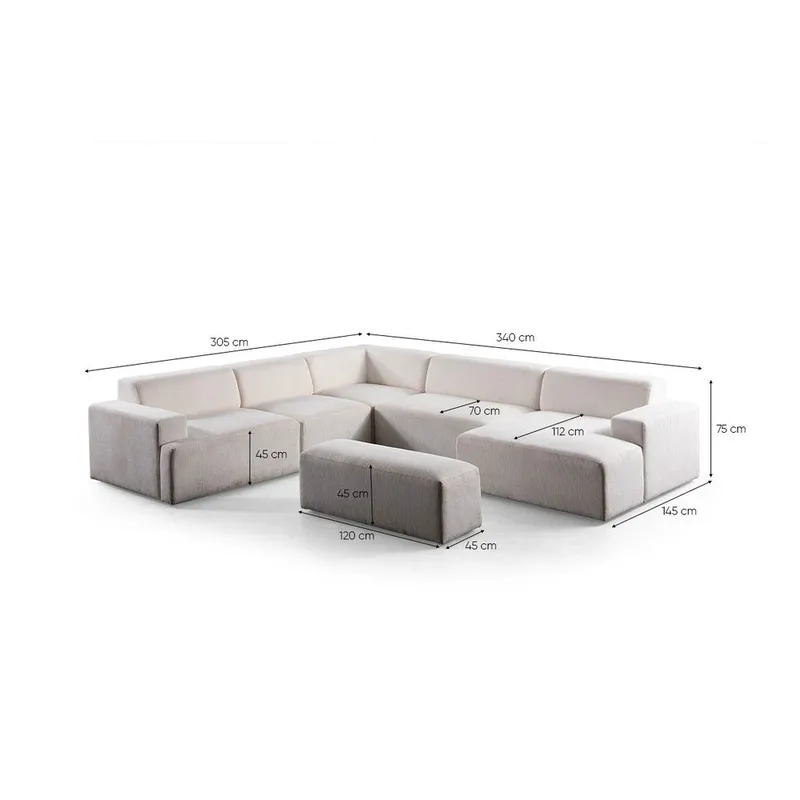 Branorin 6-personers Hjørnesofa - Cremehvid - Møbler - Sofaer - Hjørnesofa