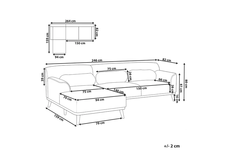 Bree Hjørnesofa 3-personers - Grå/Lyst træ - Møbler - Sofaer - Sovesofaer