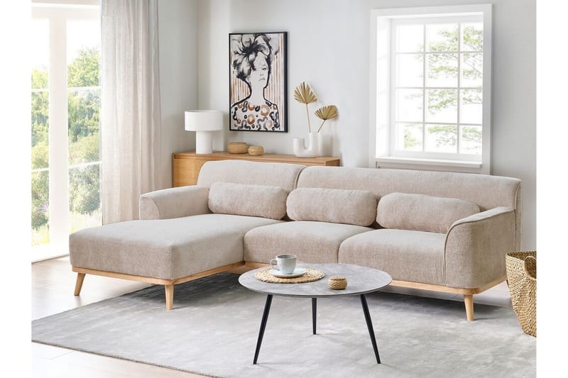 Bree Hjørnesofa 3-personers - Beige/Lyst træ - Møbler - Sofaer - Sovesofaer