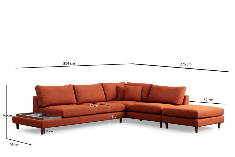 Brigid 4-personers Sofa med Chaiselong - Orange - Møbler - Sofaer - Sofa med chaiselong