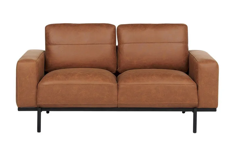 Bruna 2-personers Sofa i Kunstlæder med Metalben, Cognac