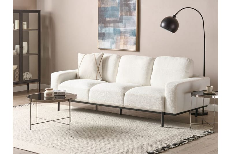 Bruna 3-personers Sofa i Bouclé med Metalben - Hvid|Sort - Møbler - Sofaer - 3 personers sofa