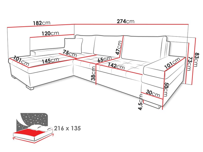 Bunty 3-personers Sofa med Chaiselong Venstre - Møbler - Sofaer - Hjørnesofa