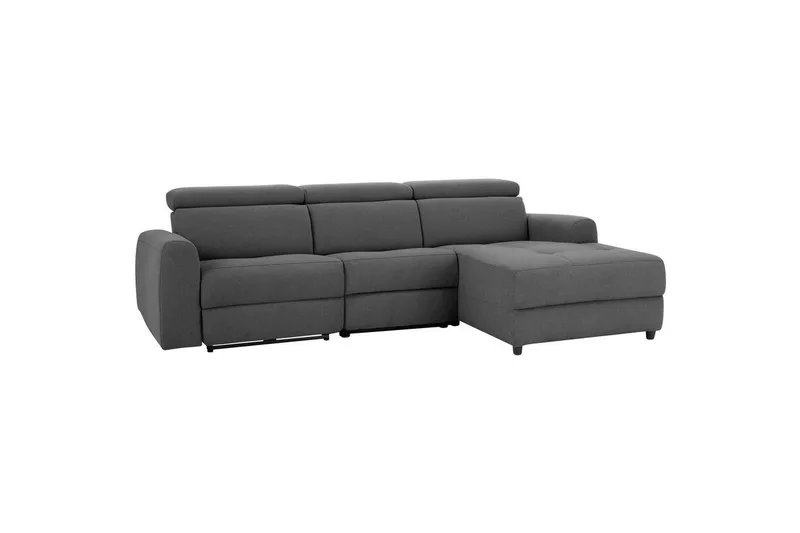 Capena 3-personers Højrevendt L-formet Hjørnesofa 275 cm med Recliner i Stof, Grå