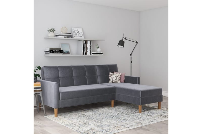 Chaiselong Lilly Antracit, Velour - Antracit, Velour - Møbler - Sofaer - Sofa med chaiselong