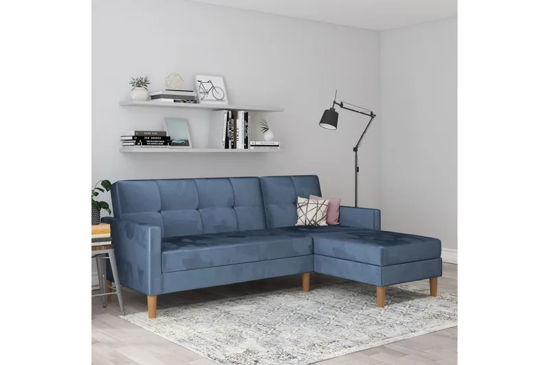 Chaiselong Lilly Blå, Velour - Blå, Velour - Møbler - Sofaer - Sofa med chaiselong