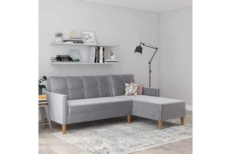 Chaiselong Lilly Lys Grå, Velour - Lys Grå, Velour - Møbler - Sofaer - Sofa med chaiselong