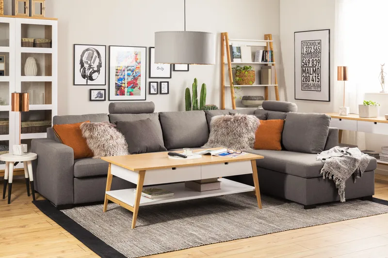 Crazy Limited Edition 4-personers Højrevendt L-formet Chaiselongsofa i Stof - Grå - Møbler - Sofaer - Sofa med chaiselong - 4 personers sofa med chaiselong