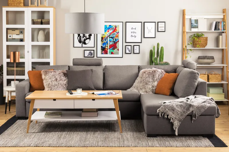 Crazy Limited Edition 4-personers Højrevendt L-formet Chaiselongsofa i Stof - Grå - Møbler - Sofaer - Sofa med chaiselong - 4 personers sofa med chaiselong