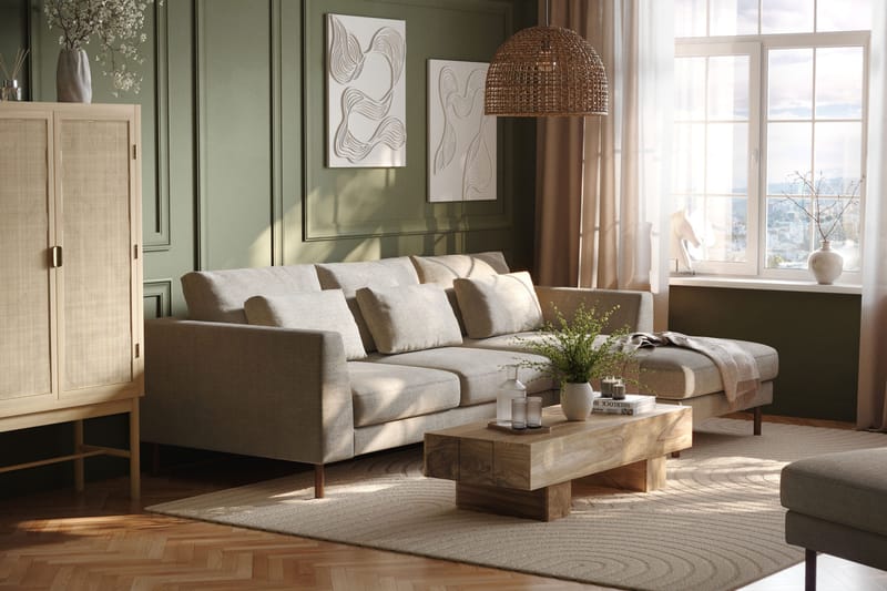 Florenz 3-personers Højrevendt L-formet Chaiselongsofa i Chenille - Grå/Beige - Møbler - Sofaer - Sofa med chaiselong - 3 personers sofa med chaiselong