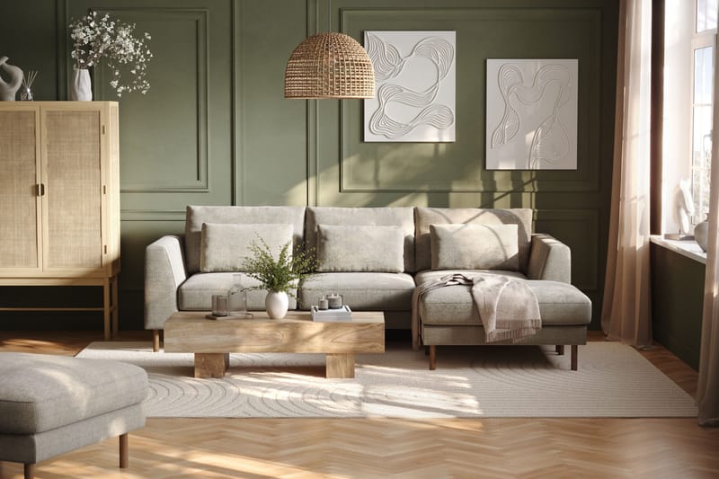 Florenz 3-personers Højrevendt L-formet Chaiselongsofa i Chenille - Grå/Beige - Møbler - Sofaer - Sofa med chaiselong - 3 personers sofa med chaiselong