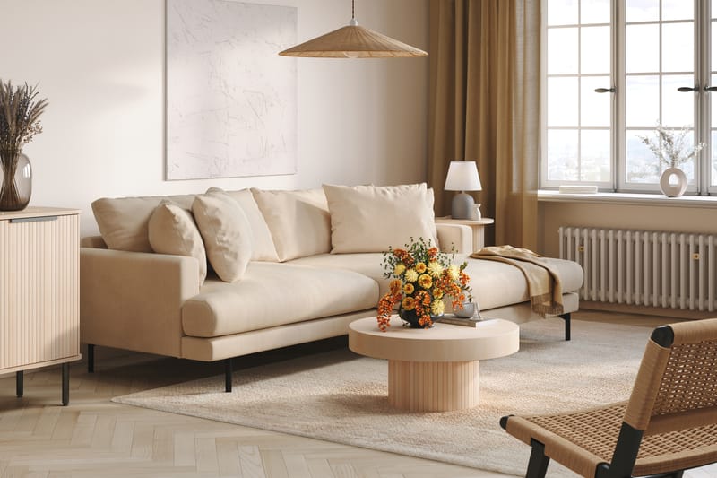 Menard 3-pers Chaiselongsofa - Beige - Sofa med chaiselong - 3 personers sofa med chaiselong