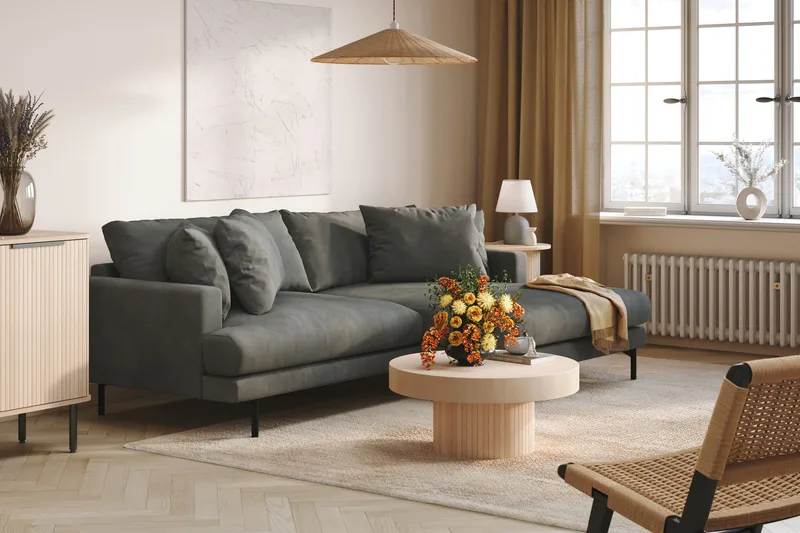 Menard 4-personers Højrevendt L-formet Divansofa i Manchester - Grå - Møbler - Sofaer - Sofa med chaiselong - 4 personers sofa med chaiselong