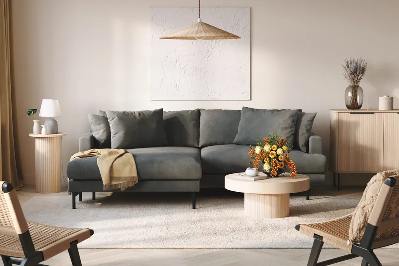 Menard 4-personers Venstrevendt L-formet Divansofa i Manchester - Grå - Møbler - Sofaer - Sofa med chaiselong - 4 personers sofa med chaiselong