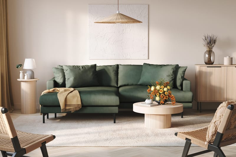 Menard 4-personers Venstrevendt L-formet Divansofa i Manchester - Grøn - Møbler - Sofaer - Sofa med chaiselong - 4 personers sofa med chaiselong