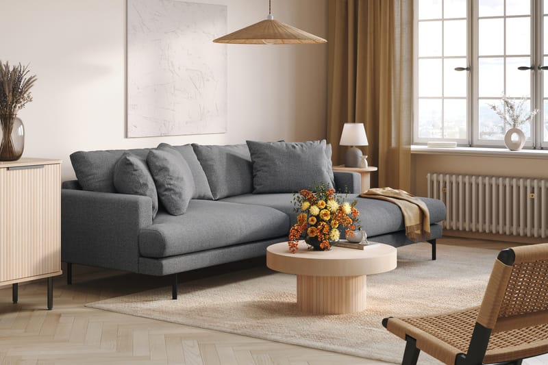 Menard 4-personers Højrevendt L-formet Divansofa i Stof - Mørkegrå - Møbler - Sofaer - Sofa med chaiselong - 4 personers sofa med chaiselong