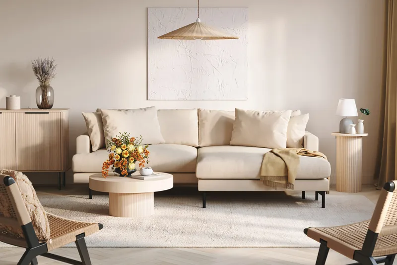 Menard 4-personers Højrevendt L-formet Divansofa i Manchester - Beige - Møbler - Sofaer - Sofa med chaiselong - 4 personers sofa med chaiselong