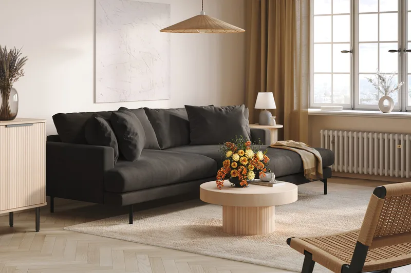 Menard 4-personers Højrevendt L-formet Divansofa i Manchester - Mørkegrå - Møbler - Sofaer - Sofa med chaiselong - 4 personers sofa med chaiselong