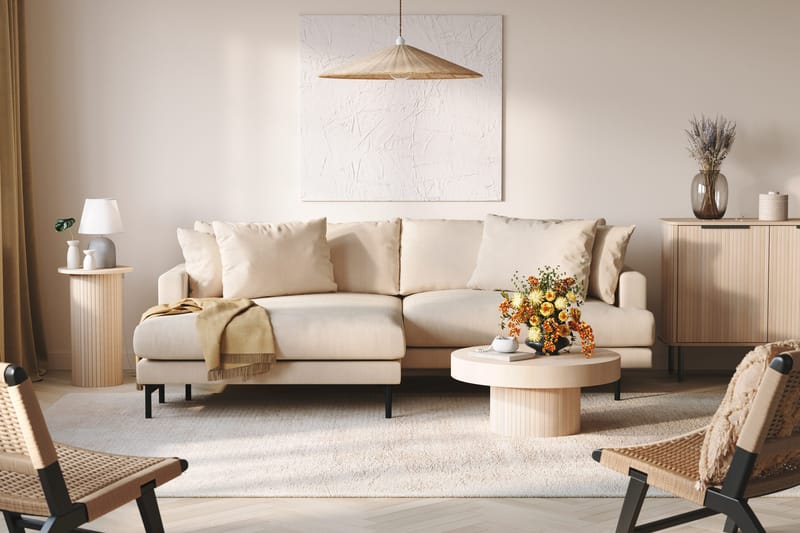 Menard 4-personers Venstrevendt L-formet Divansofa i Manchester - Beige - Møbler - Sofaer - Sofa med chaiselong - 4 personers sofa med chaiselong