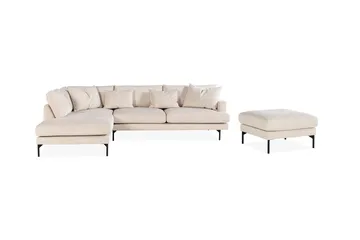 Menard 4-personers Venstrevendt L-formet Chaiselongsofa + Fodskammel i Manchester - Beige - Møbler - Sofaer - Sofa med chaiselong - 3 personers sofa med chaiselong