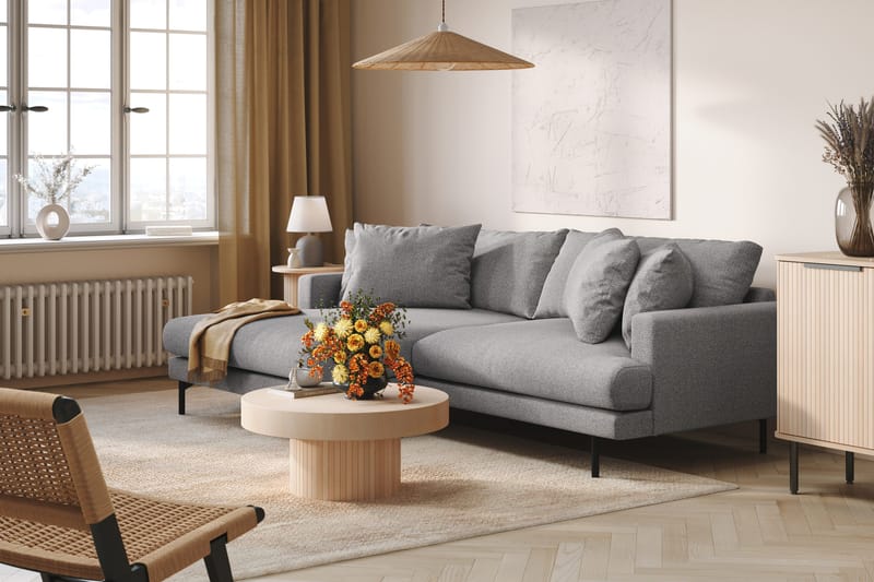 Menard 4-personers Venstrevendt L-formet Divansofa i Stof - Grå - Møbler - Sofaer - Sofa med chaiselong - 4 personers sofa med chaiselong