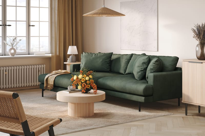 Menard 4-personers Venstrevendt L-formet Divansofa i Manchester - Grøn - Møbler - Sofaer - Sofa med chaiselong - 4 personers sofa med chaiselong