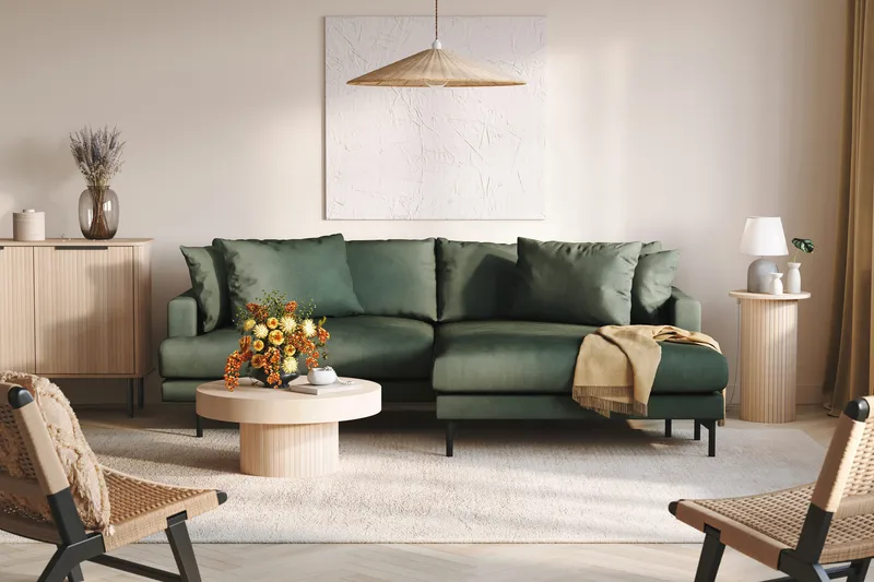 Menard 4-personers Højrevendt L-formet Divansofa i Manchester - Grøn - Møbler - Sofaer - Sofa med chaiselong - 4 personers sofa med chaiselong