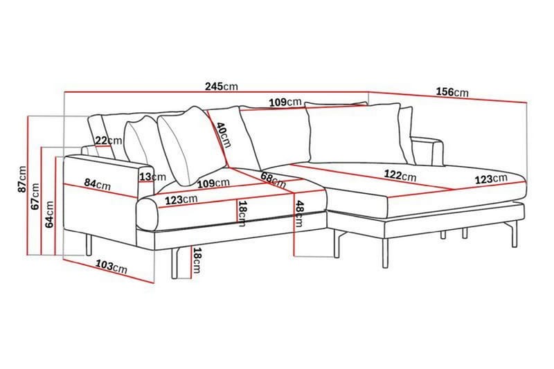 Menard 4-personers Højrevendt L-formet Divansofa i Stof - Grå - Møbler - Sofaer - Sofa med chaiselong