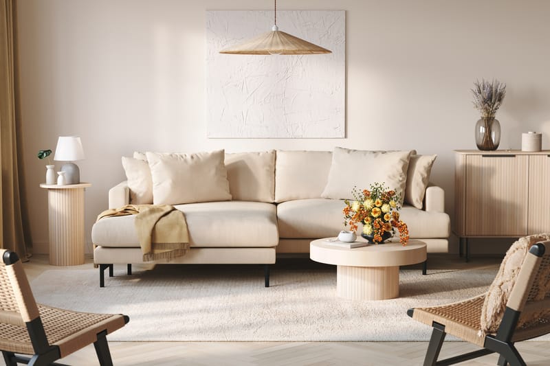 Menard 4-personers Venstrevendt L-formet Divansofa i Manchester - Beige - Møbler - Sofaer - Sofa med chaiselong