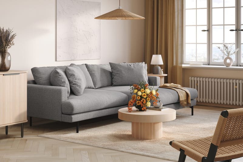 Menard 4-personers Højrevendt L-formet Divansofa i Stof - Grå - Møbler - Sofaer - Sofa med chaiselong - 4 personers sofa med chaiselong