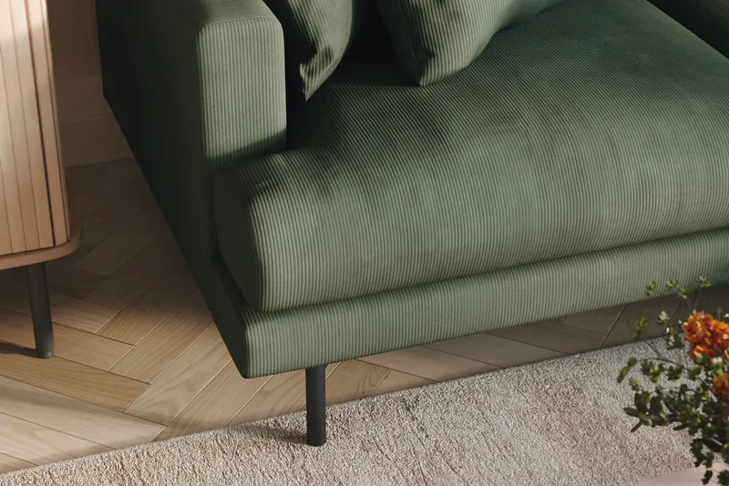 Menard 4-personers Højrevendt L-formet Divansofa i Manchester - Grøn - Møbler - Sofaer - Sofa med chaiselong - 4 personers sofa med chaiselong