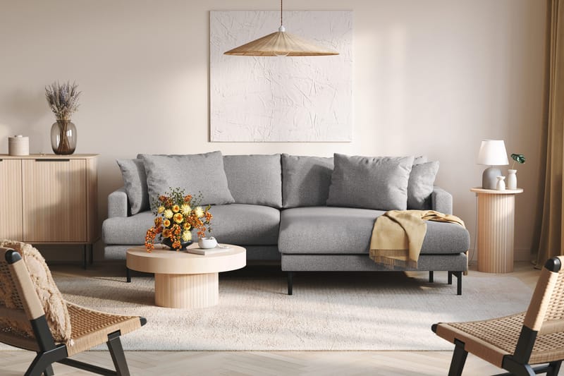 Menard 4-personers Højrevendt L-formet Divansofa i Stof - Grå - Møbler - Sofaer - Sofa med chaiselong - 4 personers sofa med chaiselong