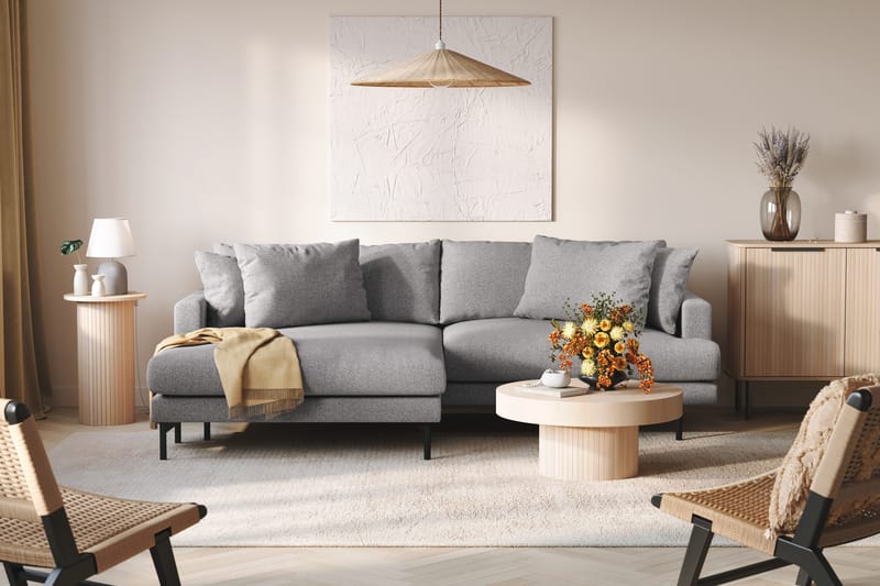 Menard 4-personers Venstrevendt L-formet Divansofa i Stof - Grå - Møbler - Sofaer - Sofa med chaiselong - 4 personers sofa med chaiselong
