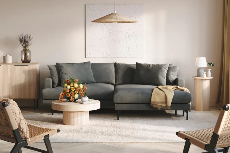 Menard 4-personers Højrevendt L-formet Divansofa i Manchester - Grå - Møbler - Sofaer - Sofa med chaiselong - 4 personers sofa med chaiselong