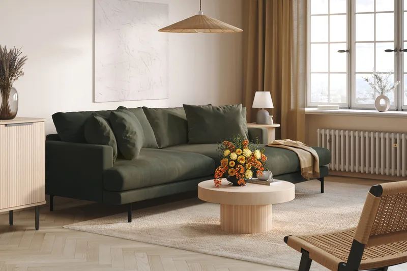 Menard 4-personers Højrevendt L-formet Divansofa i Manchester - Mørkegrøn - Møbler - Sofaer - Sofa med chaiselong - 4 personers sofa med chaiselong