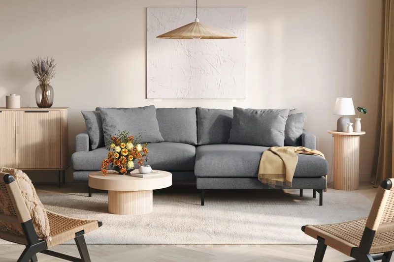 Menard 4-personers Højrevendt L-formet Divansofa i Stof - Mørkegrå - Møbler - Sofaer - Sofa med chaiselong - 4 personers sofa med chaiselong