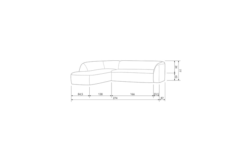 Mooli Sofa med Chaiselong 3-personers - Grå - Sofa med chaiselong - 3 personers sofa med chaiselong