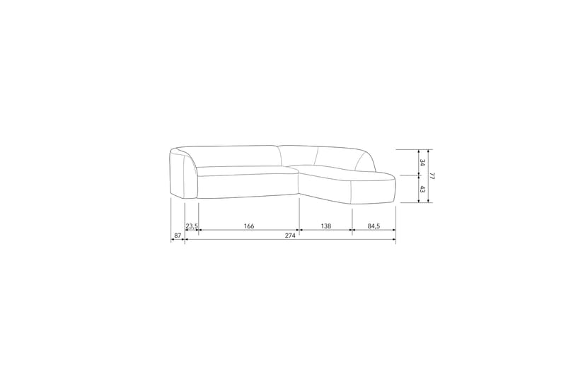 Mooli Sofa med Chaiselong 3-personers - Grå/Sort - Sofa med chaiselong - 3 personers sofa med chaiselong