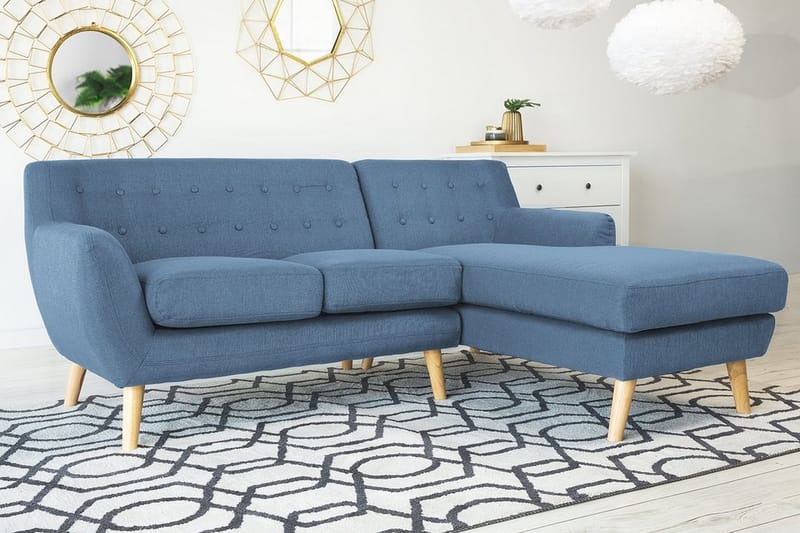 Motala hjørnesofa 140 cm - Blå - Sofa med chaiselong - 3 personers sofa med chaiselong