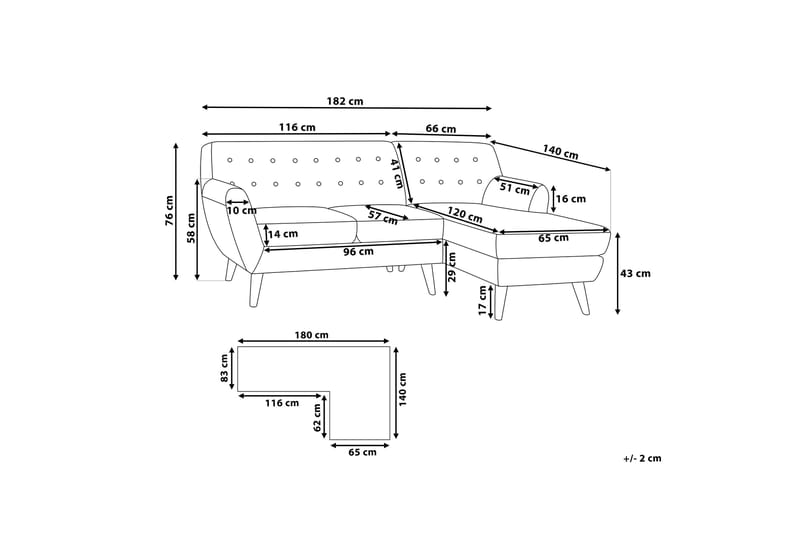 Motala hjørnesofa 140 cm - Blå - Møbler - Sofaer - Sofa med chaiselong - 3 personers sofa med chaiselong